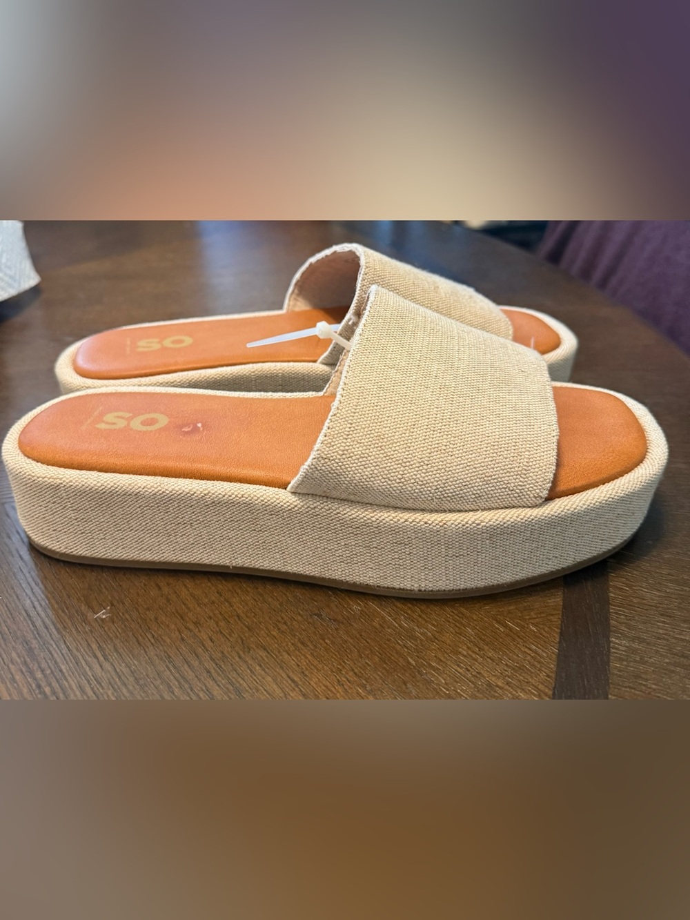 Women’s Beige Canvas Platform Slide Sandals
